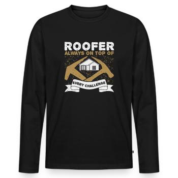 Drôle Couvreur Charpentier Artisan - T-shirt manches longues Premium bio Homme - noir - Devant - Nico (187cm)