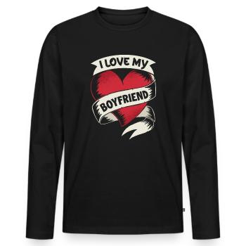 February 14 Valentine's Day Gift Boyfriend Love - Men's Premium Organic Long Sleeve Shirt - black - Front - Nico (187cm)