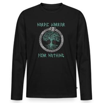 Wikinger Krieger Yggdrasil Ouroboros - Männer Premium Bio Langarmshirt - Schwarz - Vorne - Nico (187cm)