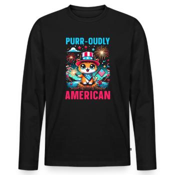 4 juillet Cat Patriotic, 4 juillet, drapeau des États-Unis. - T-shirt manches longues Premium bio Homme - noir - Devant - Nico (187cm)