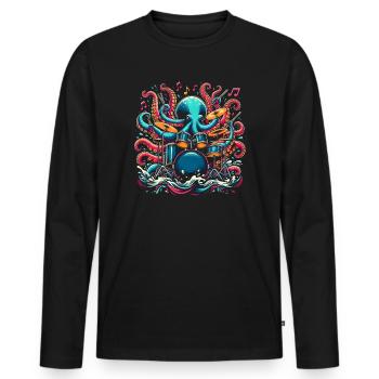 Drummer Drums Octopus Octopus - Men's Premium Organic Long Sleeve Shirt - black - Front - Nico (187cm)