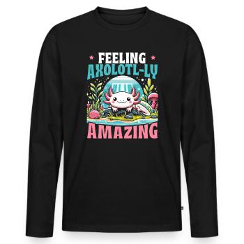 Kawaii Axolotl Walking Fish Mexican - Men's Premium Organic Long Sleeve Shirt - black - Front - Nico (187cm)