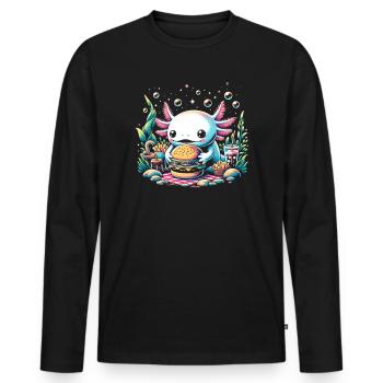 Kawaii Axolotl Walking Fish Mexican - Men's Premium Organic Long Sleeve Shirt - black - Front - Nico (187cm)