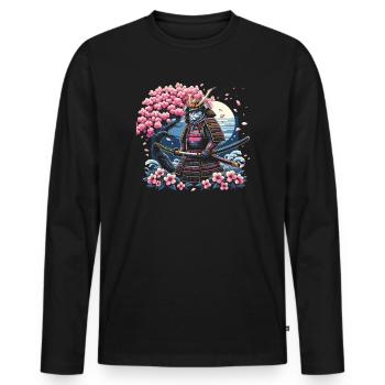 Katzenliebhaberin Japanische Kunst Samurai - Männer Premium Bio Langarmshirt - Schwarz - Vorne - Nico (187cm)