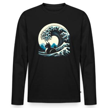 Surfing Cat The big wave off Kanagawa Surfer - Men's Premium Organic Long Sleeve Shirt - black - Front - Nico (187cm)