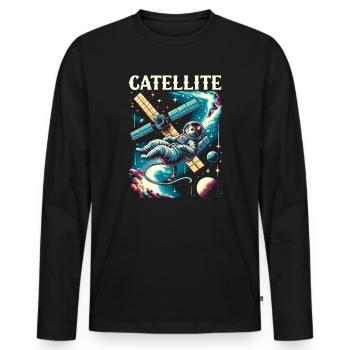 Astronaut Cosmonaut Cat - Men's Premium Organic Long Sleeve Shirt - black - Front - Nico (187cm)