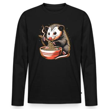 Drôle d’opossum amoureux des animaux chat poubelle - T-shirt manches longues Premium bio Homme - noir - Devant - Nico (187cm)