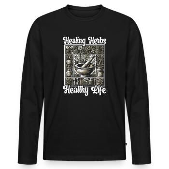 Herbalism, Herbal Medicine, Natural Healing - Men's Premium Organic Long Sleeve Shirt - black - Front - Nico (187cm)