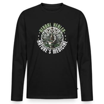 Herboristerie, Phytothérapie, Guérison naturelle - T-shirt manches longues Premium bio Homme - noir - Devant - Nico (187cm)