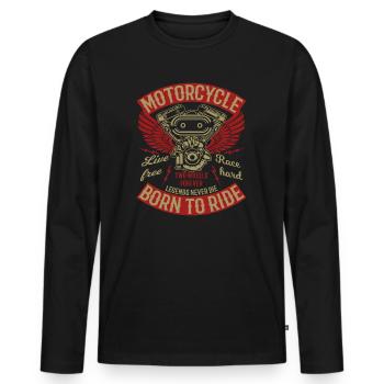 Motorcycle Biker Motorcycling - Men's Premium Organic Long Sleeve Shirt - black - Front - Nico (187cm)