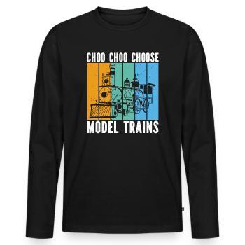 Chemin de fer miniature vintage - T-shirt manches longues Premium bio Homme - noir - Devant - Nico (187cm)