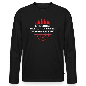 La vie semble meilleure à travers une lunette de sniper - T-shirt manches longues Premium bio Homme - noir - Devant - Nico (187cm)