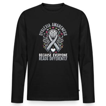 Mois de la sensibilisation à la dyslexie - T-shirt manches longues Premium bio Homme - noir - Devant - Nico (187cm)