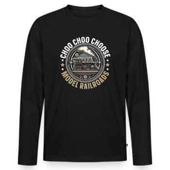 Modélisme ferroviaire Passionné de modélisme ferroviaire - T-shirt manches longues Premium bio Homme - noir - Devant - Nico (187cm)