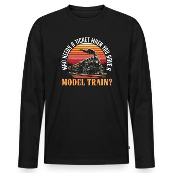 Modélisme ferroviaire Passionné de modélisme ferroviaire - T-shirt manches longues Premium bio Homme - noir - Devant - Nico (187cm)