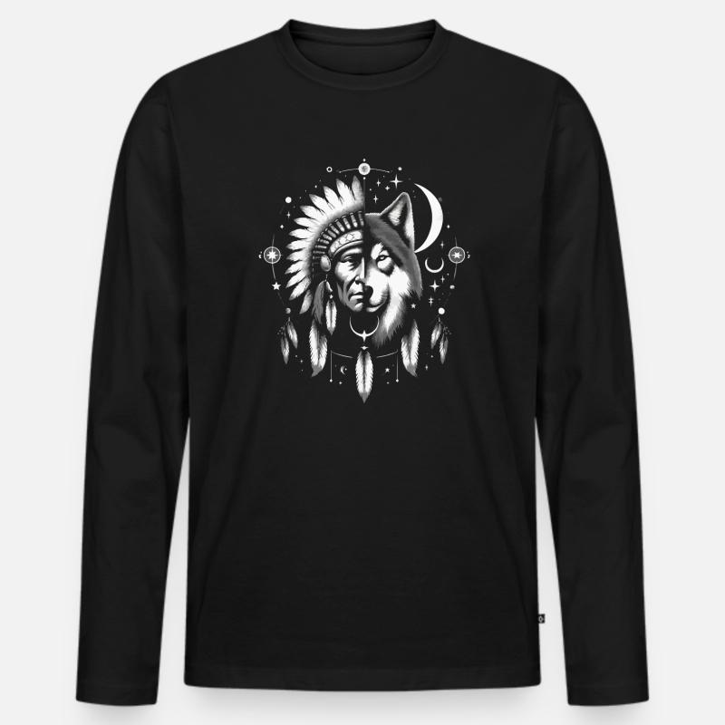 Indianischer Cherokee-apache-Indianer - Männer Premium Bio Langarmshirt - Schwarz