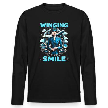 Hôtesse de l’air Hôtesse de l’air Aviation - T-shirt manches longues Premium bio Homme - noir - Devant - Nico (187cm)