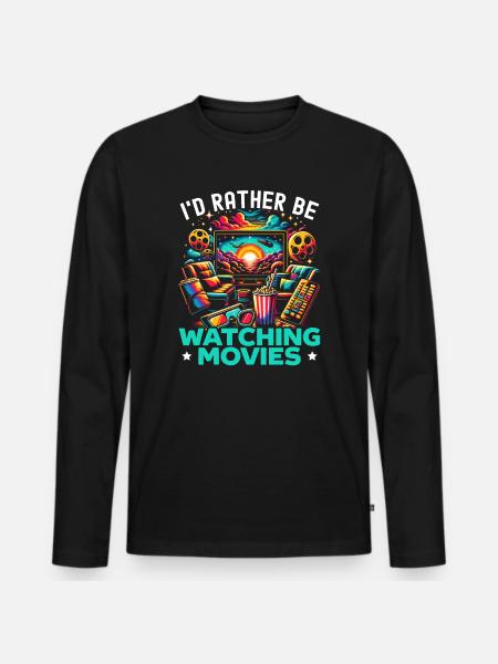 Quote "movie-cinema-lover-popcorn-movie watching" - Men's Premium Organic Long Sleeve Shirt - black
