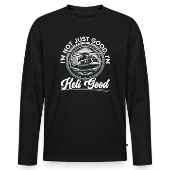 Pilote d’hélicoptère - T-shirt manches longues Premium bio Homme - noir - Devant - Nico (187cm)