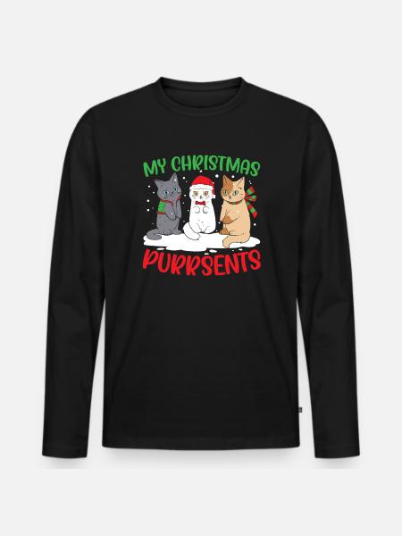 Cat Christmas Holiday Time - Men's Premium Organic Long Sleeve Shirt - black