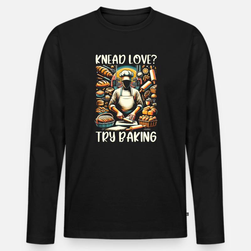 Lustiger Backliebhaber Bäcker Bäckereibesitzer - Männer Premium Bio Langarmshirt - Schwarz