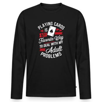 Carte de citation de jeu de poker drôle - T-shirt manches longues Premium bio Homme - noir - Devant - Nico (187cm)