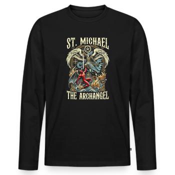 Saint Michel Archange Prière Catholique - T-shirt manches longues Premium bio Homme - noir - Devant - Nico (187cm)