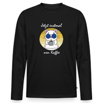 Kaffee Katze - Männer Premium Bio Langarmshirt - Schwarz - Vorne - Nico (187cm)