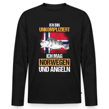Ich mag Norwegen und Angeln - Männer Premium Bio Langarmshirt - Schwarz - Vorne - Nico (187cm)