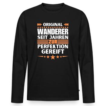 Zur Perfektion gereifter Wanderer - Männer Premium Bio Langarmshirt - Schwarz - Vorne - Nico (187cm)