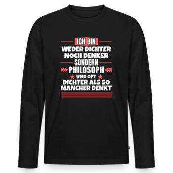 Ni poète ni penseur, mais philosophe - T-shirt manches longues Premium bio Homme - noir - Devant - Nico (187cm)