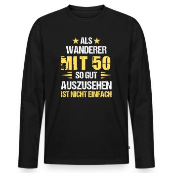 Mit 50 gut aussehender Wanderer - Männer Premium Bio Langarmshirt - Schwarz - Vorne - Nico (187cm)
