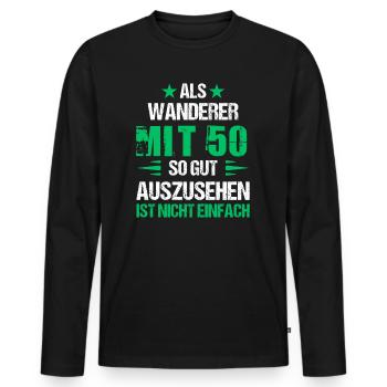 Mit 50 gut aussehender Wanderer - Männer Premium Bio Langarmshirt - Schwarz - Vorne - Nico (187cm)