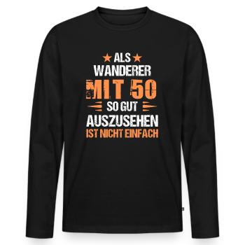 Mit 50 gut aussehender Wanderer - Männer Premium Bio Langarmshirt - Schwarz - Vorne - Nico (187cm)