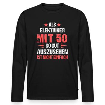 At 50 handsome electrician - Men's Premium Organic Long Sleeve Shirt - black - Front - Nico (187cm)