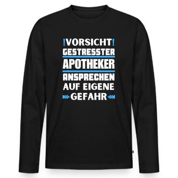 Gestresster Apotheker nicht ansprechen! - Männer Premium Bio Langarmshirt - Schwarz - Vorne - Nico (187cm)