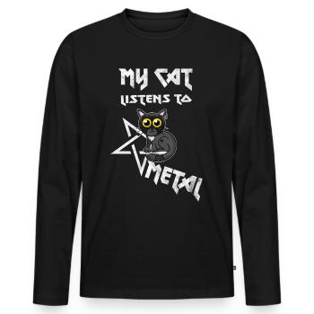 Mon chat écoute Metal - Washed Effect - T-shirt manches longues Premium bio Homme - noir - Devant - Nico (187cm)