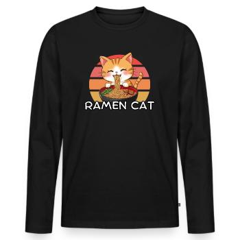 Ramen Cat Vintage Sunset - Männer Premium Bio Langarmshirt - Schwarz - Vorne - Nico (187cm)