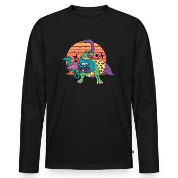 Dinosaur Dino Trex 80s Retro Vintage Illustration - T-shirt manches longues Premium bio Homme - noir - Devant - Nico (187cm)