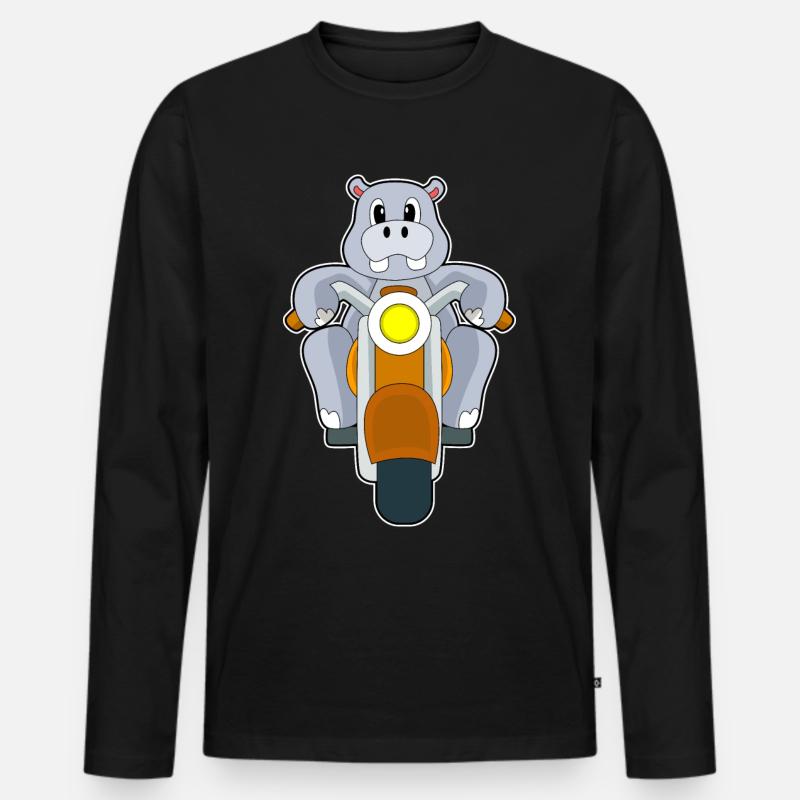 Nilpferd Motorrad - Männer Premium Bio Langarmshirt - Schwarz