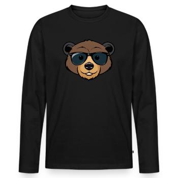 Cool cartoon bear with sunglasses - Men's Premium Organic Long Sleeve Shirt - black - Front - Nico (187cm)