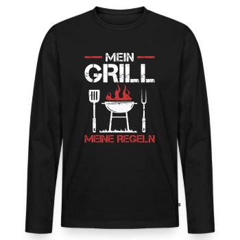 Mein Grill meine Regeln Grillmeister Grillparty - Männer Premium Bio Langarmshirt - Schwarz - Vorne - Nico (187cm)