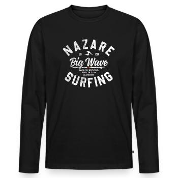 NAZARE BIG WAVE WORLD RECORD 86 FEET - Männer Premium Bio Langarmshirt - Schwarz - Vorne - Nico (187cm)