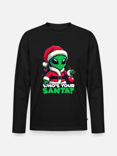 Santa Alien - Männer Premium Bio Langarmshirt - Schwarz
