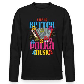 Accordéon Polka musique cadeau - T-shirt manches longues Premium bio Homme - noir - Devant - Nico (187cm)