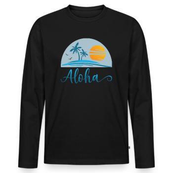 Aloha Surfing Hawaii Surfer Beach Palm Tree Sun - T-shirt manches longues Premium bio Homme - noir - Devant - Nico (187cm)