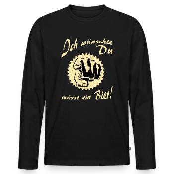 AD - ich wünschte DU wärst ein Bier - Alkohol - Männer Premium Bio Langarmshirt - Schwarz - Vorne - Nico (187cm)