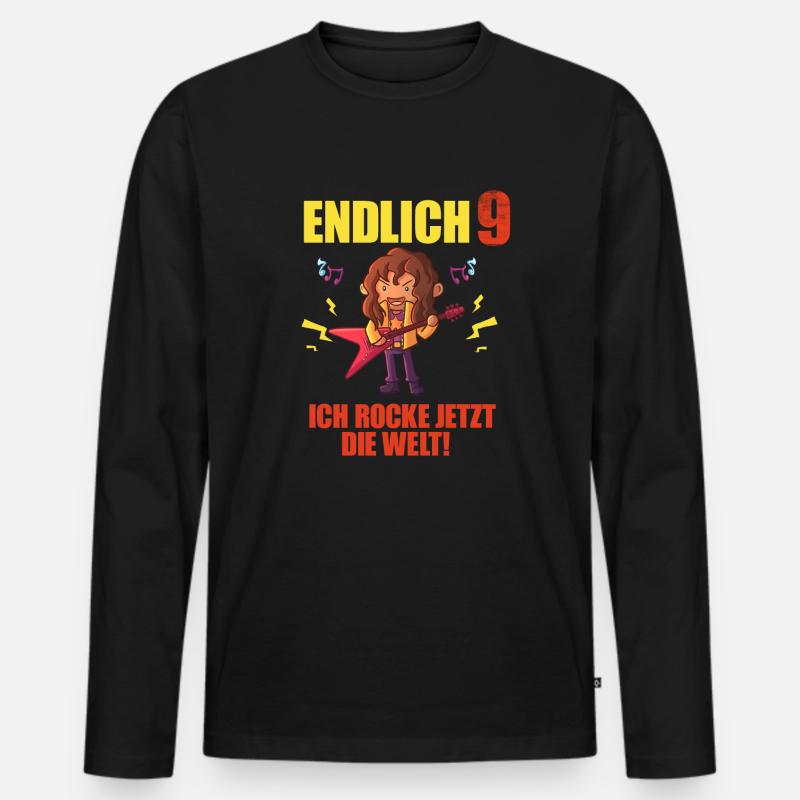 Endlich 9 Rockmusik Jungen Mädchen 9. Geburtstag - Männer Premium Bio Langarmshirt - Schwarz