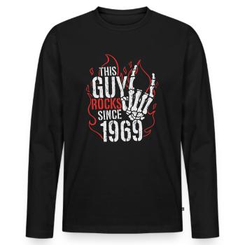 Ce mec fait du rock depuis l’anniversaire du millésime 1969 - T-shirt manches longues Premium bio Homme - noir - Devant - Nico (187cm)