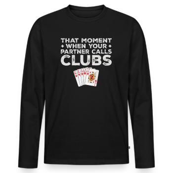Funny Euchre Tees For Partner Euchre Card Game - Men's Premium Organic Long Sleeve Shirt - black - Front - Nico (187cm)